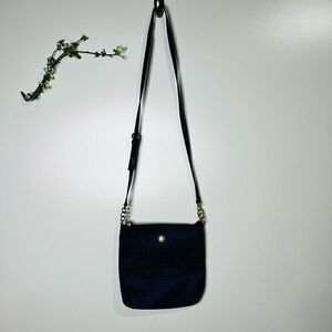 Tommy Hilfiger Women's Navy Blue Synthetic Leather Logo Print Cross Body Bag